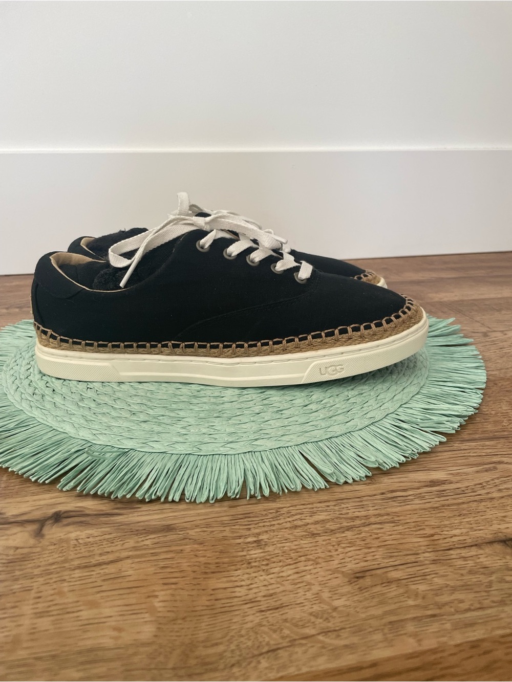UGG Black Suede Espadrille-Style Lace-Up Sneaker